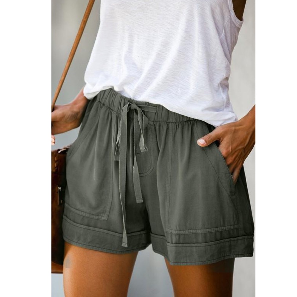 Solid Drawstring Casual Linen Shorts